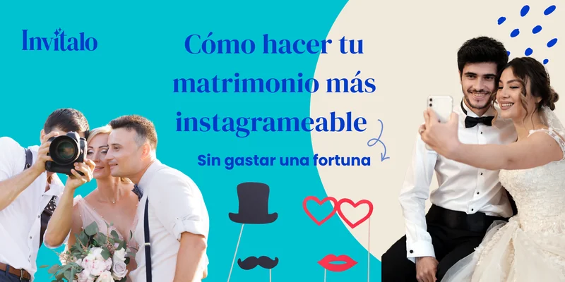 Imagen de novios en sesión de fotos para artículo sobre cómo organizar un matrimonio instagrameable, con ideas visuales, decoración de boda y detalles para un evento elegante y moderno.