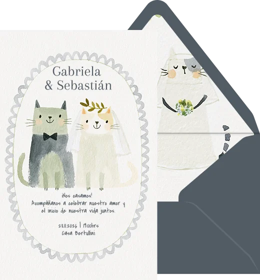 Novios gaturros - Plantilla de invitación