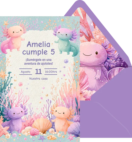 Ajolotes mágicos - Plantilla de invitación